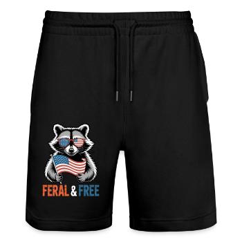Wild & Frei Rot Weiß Und Wild Waschbär Flagge - Stanley/Stella Unisex Bio Joggingshorts Trainer  - Schwarz - Vorne - Nik (191cm) & Marisol (170cm)