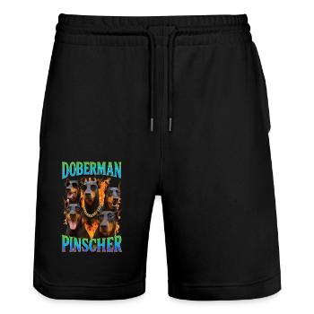 Dobermann - Stanley/Stella Unisex Bio Joggingshorts Trainer  - Schwarz - Vorne - Nik (191cm) & Marisol (170cm)