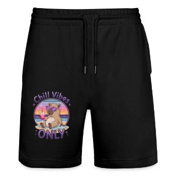 Chill Vibes Only Summer Beach Party Capybara - Short de jogging bio TRAINER Stanley/Stella unisexe - noir - Devant - Nik (191cm) & Marisol (170cm)