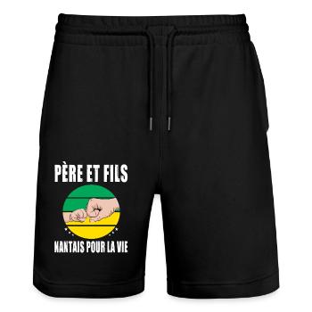 père et fils papa nantais nantes fête des pères - Short de jogging bio TRAINER Stanley/Stella unisexe - noir - Devant - Nik (191cm) & Marisol (170cm)