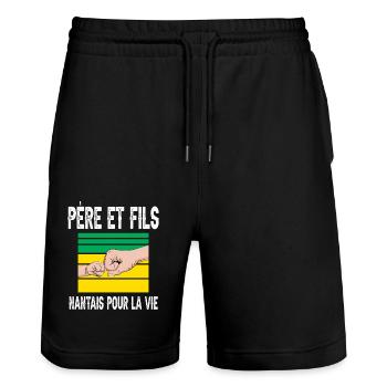 père et fils papa nantes nantais fête des pères - Short de jogging bio TRAINER Stanley/Stella unisexe - noir - Devant - Nik (191cm) & Marisol (170cm)