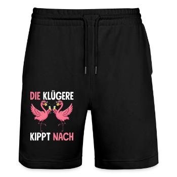 The smarter one tips over to Malle girls JGA Flamingo - Stanley/Stella Trainer Unisex Organic Jogging Shorts - black - Front - Nik (191cm) & Marisol (170cm)