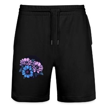 Blumenpracht in der Nacht - Stanley/Stella Unisex Bio Joggingshorts Trainer  - Schwarz - Vorne - Nik (191cm) & Marisol (170cm)