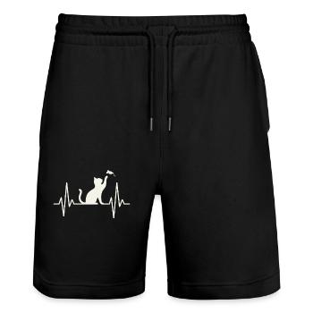 Cats Heartbeat Silhouette - Stanley/Stella Trainer Unisex Organic Jogging Shorts - black - Front - Nik (191cm) & Marisol (170cm)