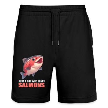Lachse Lachs - Stanley/Stella Unisex Bio Joggingshorts Trainer  - Schwarz - Vorne - Nik (191cm) & Marisol (170cm)