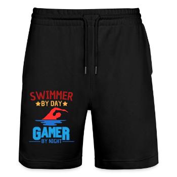 Funny Gambler Swimmer Gamer Saying - Stanley/Stella Trainer Unisex Organic Jogging Shorts - black - Front - Nik (191cm) & Marisol (170cm)