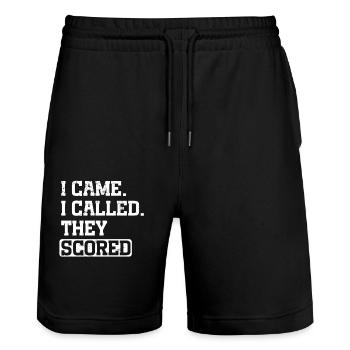 Funny Sports Ansager - Stanley/Stella Unisex Bio Joggingshorts Trainer  - Schwarz - Vorne - Nik (191cm) & Marisol (170cm)