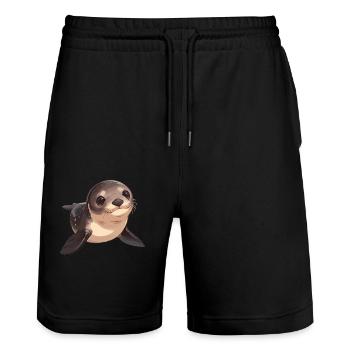 Sea Lions Sea Lion - Stanley/Stella Trainer Unisex Organic Jogging Shorts - black - Front - Nik (191cm) & Marisol (170cm)