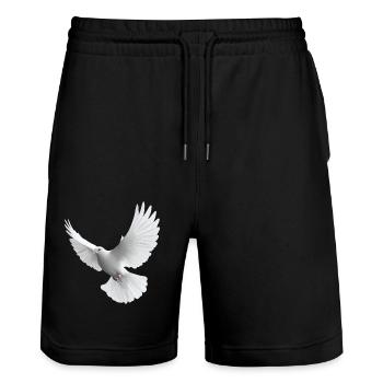 Weiße Taube - Stanley/Stella Unisex Bio Joggingshorts Trainer  - Schwarz - Vorne - Nik (191cm) & Marisol (170cm)