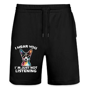 Rat Terrier Spruch Lustiges Rat Terrier Geschenk - Stanley/Stella Unisex Bio Joggingshorts Trainer  - Schwarz - Vorne - Nik (191cm) & Marisol (170cm)