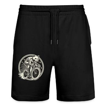 Retro Fahrrad Katze für Tierfreunde auf Tour - Stanley/Stella Unisex Bio Joggingshorts Trainer  - Schwarz - Vorne - Nik (191cm) & Marisol (170cm)