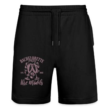Bachelorette Party 2025 - Mädels - Name eintragen - Stanley/Stella Unisex Bio Joggingshorts Trainer  - Schwarz - Vorne - Nik (191cm) & Marisol (170cm)