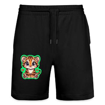 Farbenfroher Tiger mit Herzen - Stanley/Stella Unisex Bio Joggingshorts Trainer  - Schwarz - Vorne - Nik (191cm) & Marisol (170cm)