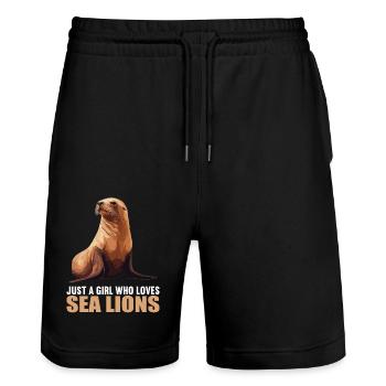 Sea Lions Sea Lion - Stanley/Stella Trainer Unisex Organic Jogging Shorts - black - Front - Nik (191cm) & Marisol (170cm)