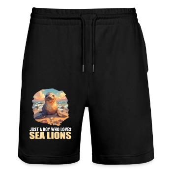 Sea Lions Sea Lion - Stanley/Stella Trainer Unisex Organic Jogging Shorts - black - Front - Nik (191cm) & Marisol (170cm)