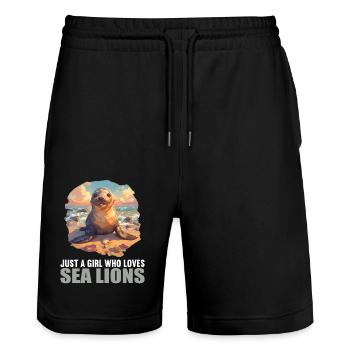 Sea Lions Sea Lion - Stanley/Stella Trainer Unisex Organic Jogging Shorts - black - Front - Nik (191cm) & Marisol (170cm)