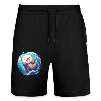Sea otter - Stanley/Stella Trainer Unisex Organic Jogging Shorts - black - Front - Nik (191cm) & Marisol (170cm)