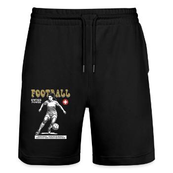 Schweizer Frauenfußball Shirt: Stolz am Ball - Stanley/Stella Unisex Bio Joggingshorts Trainer  - Schwarz - Vorne - Nik (191cm) & Marisol (170cm)