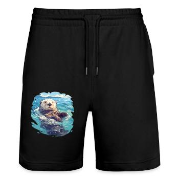 Sea otter - Stanley/Stella Trainer Unisex Organic Jogging Shorts - black - Front - Nik (191cm) & Marisol (170cm)