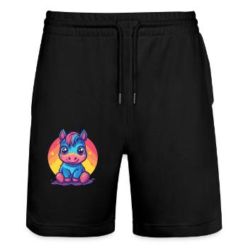 Poney coloré au coucher du soleil - Short de jogging bio TRAINER Stanley/Stella unisexe - noir - Devant - Nik (191cm) & Marisol (170cm)