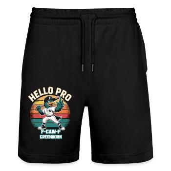 Funny Crow Playing Baseball - Stanley/Stella Trainer Unisex Organic Jogging Shorts - black - Front - Nik (191cm) & Marisol (170cm)