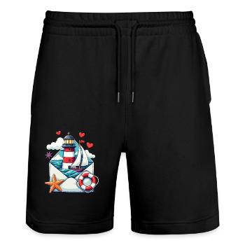 maritime Post - Stanley/Stella Unisex Bio Joggingshorts Trainer  - Schwarz - Vorne - Nik (191cm) & Marisol (170cm)