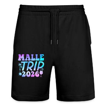 Malle Trip 2026 Palm Trees Cocktail Group Getaway - Stanley/Stella Trainer Unisex Organic Jogging Shorts - black - Front - Nik (191cm) & Marisol (170cm)