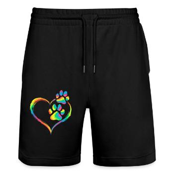 Regenbogen Herz Pfotenabdruck Tierliebe - Stanley/Stella Unisex Bio Joggingshorts Trainer  - Schwarz - Vorne - Nik (191cm) & Marisol (170cm)