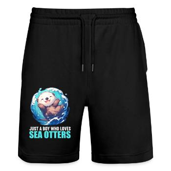 Sea otter - Stanley/Stella Trainer Unisex Organic Jogging Shorts - black - Front - Nik (191cm) & Marisol (170cm)