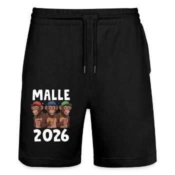 Malle 2026 - Stanley/Stella Trainer Unisex Organic Jogging Shorts - black - Front - Nik (191cm) & Marisol (170cm)