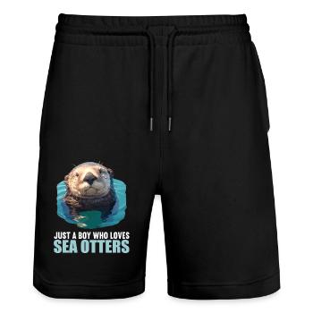 Sea otter - Stanley/Stella Trainer Unisex Organic Jogging Shorts - black - Front - Nik (191cm) & Marisol (170cm)