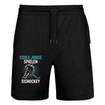 Coole Jungs spielen Eishockey - Stanley/Stella Unisex Bio Joggingshorts Trainer  - Schwarz - Vorne - Nik (191cm) & Marisol (170cm)