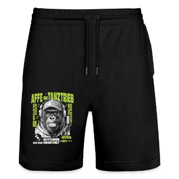 Bassblick Shirt: Gorilla Headphones in Turf Mode - Stanley/Stella Trainer Unisex Organic Jogging Shorts - black - Front - Nik (191cm) & Marisol (170cm)