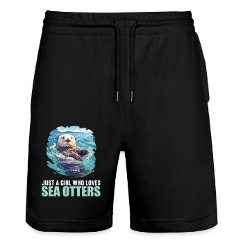 Sea otter - Stanley/Stella Trainer Unisex Organic Jogging Shorts - black - Front - Nik (191cm) & Marisol (170cm)
