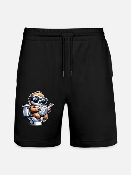 Sloth Toilet Newspaper - Stanley/Stella Trainer Unisex Organic Jogging Shorts - black
