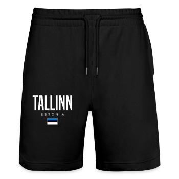Tallinn Estonia - Stanley/Stella Trainer Unisex Organic Jogging Shorts - black - Front - Nik (191cm) & Marisol (170cm)