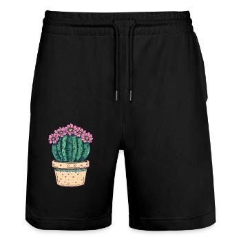 Cactus en pot fleuri - Short de jogging bio TRAINER Stanley/Stella unisexe - noir - Devant - Nik (191cm) & Marisol (170cm)