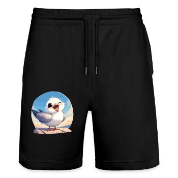Seagulls Seagull - Stanley/Stella Trainer Unisex Organic Jogging Shorts - black - Front - Nik (191cm) & Marisol (170cm)