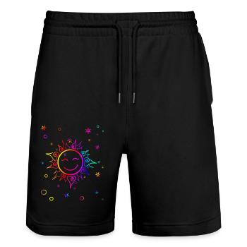 Smiling Sun Gradient Rainbow - Stanley/Stella Trainer Unisex Organic Jogging Shorts - black - Front - Nik (191cm) & Marisol (170cm)