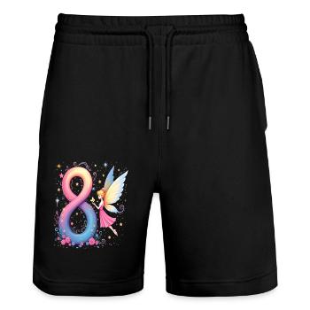 Douce Fée 8ème Anniversaire pour les filles - Short de jogging bio TRAINER Stanley/Stella unisexe - noir - Devant - Nik (191cm) & Marisol (170cm)