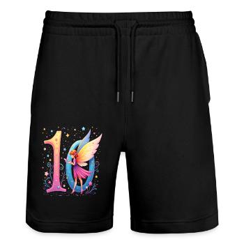 Douce Fée 10e anniversaire pour les filles - Short de jogging bio TRAINER Stanley/Stella unisexe - noir - Devant - Nik (191cm) & Marisol (170cm)
