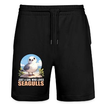 Seagulls Seagull - Stanley/Stella Trainer Unisex Organic Jogging Shorts - black - Front - Nik (191cm) & Marisol (170cm)