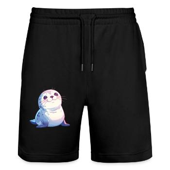 Seals, Seal - Stanley/Stella Trainer Unisex Organic Jogging Shorts - black - Front - Nik (191cm) & Marisol (170cm)