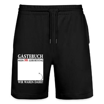 Gästebuch zum 50 Geburtstag - Wir waren dabei! - Stanley/Stella Unisex Bio Joggingshorts Trainer  - Schwarz - Vorne - Nik (191cm) & Marisol (170cm)