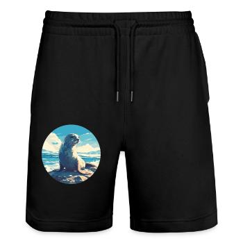 Seals, Seal - Stanley/Stella Trainer Unisex Organic Jogging Shorts - black - Front - Nik (191cm) & Marisol (170cm)
