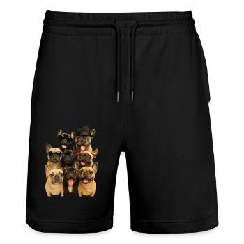 Französische Bulldogge - Stanley/Stella Unisex Bio Joggingshorts Trainer  - Schwarz - Vorne - Nik (191cm) & Marisol (170cm)