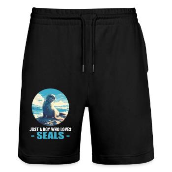 Seals, Seal - Stanley/Stella Trainer Unisex Organic Jogging Shorts - black - Front - Nik (191cm) & Marisol (170cm)