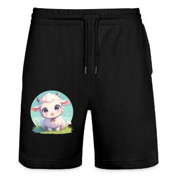 Sheep Sheep - Stanley/Stella Trainer Unisex Organic Jogging Shorts - black - Front - Nik (191cm) & Marisol (170cm)