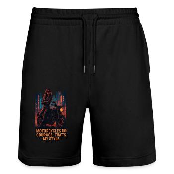 Motorcycles and courage – that's my style - Stanley/Stella Trainer Unisex Organic Jogging Shorts - black - Front - Nik (191cm) & Marisol (170cm)