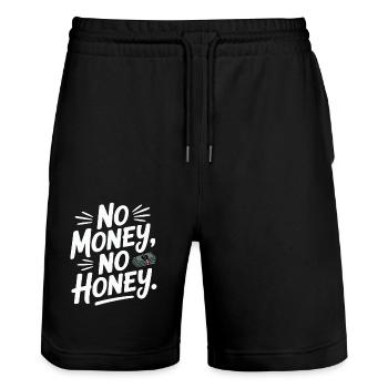 No Money No Honey Ironischer Geld Spruch Party - Stanley/Stella Unisex Bio Joggingshorts Trainer  - Schwarz - Vorne - Nik (191cm) & Marisol (170cm)